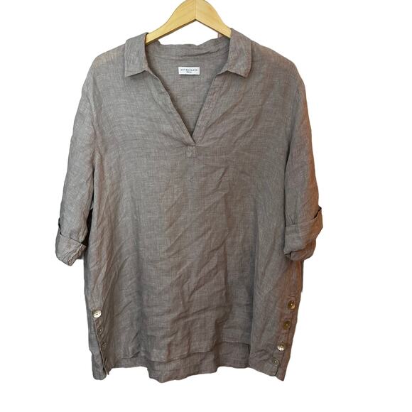 Antibes Blanc 100% Linen Tunic Top Minimalist Neutral Taupe Size 1X Lagenlook - Picture 1 of 7